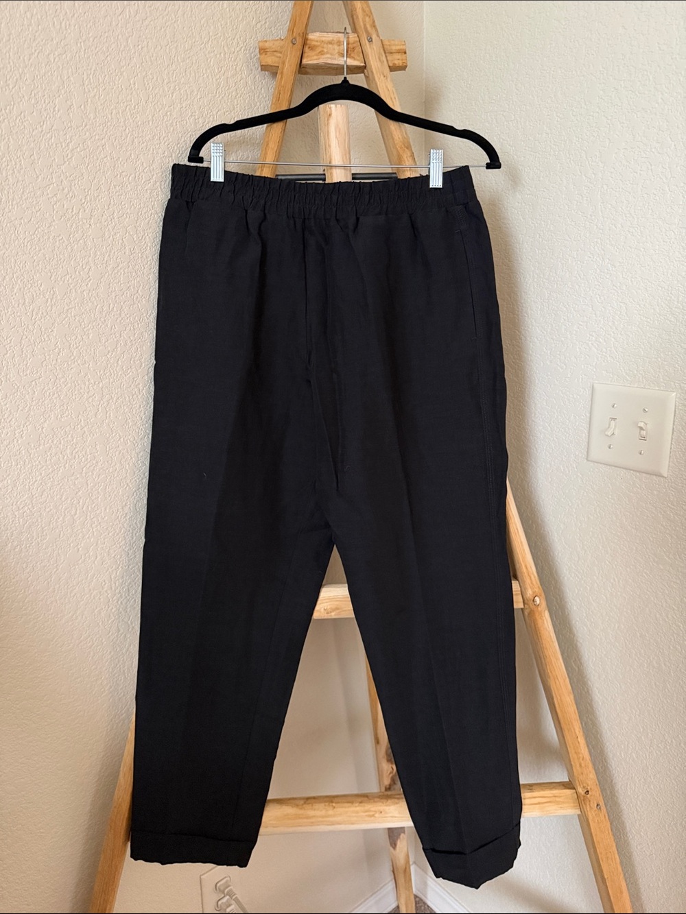 ATM Anthony Thomas Melillo Black Elastic-Waist Linen Blend Chinos